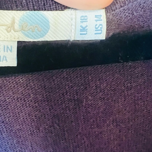 Boden Velvet Trimmed Plum Purple Scoop Neck Dress Size‎ 14 Cashmere Angora Blend - Picture 6 of 10